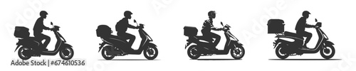 Silhouette of a courier on a scooter. Vector illustration