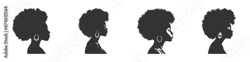 Silhouette of black woman with afro hair. Vector illustration photo