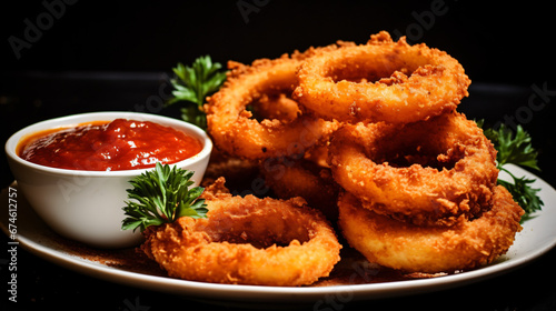Airdried onion rings with tomato plum sauce