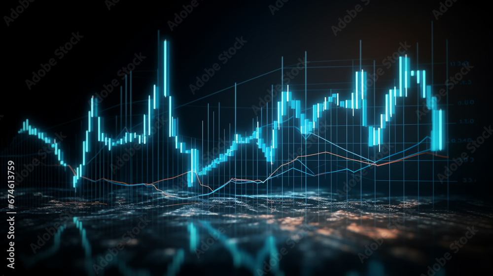Financial chart with moving up arrow graph and world map background ...