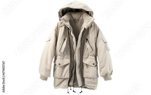 Beautiful White Fishtail Parka Isolated On Transparent Background PNG.