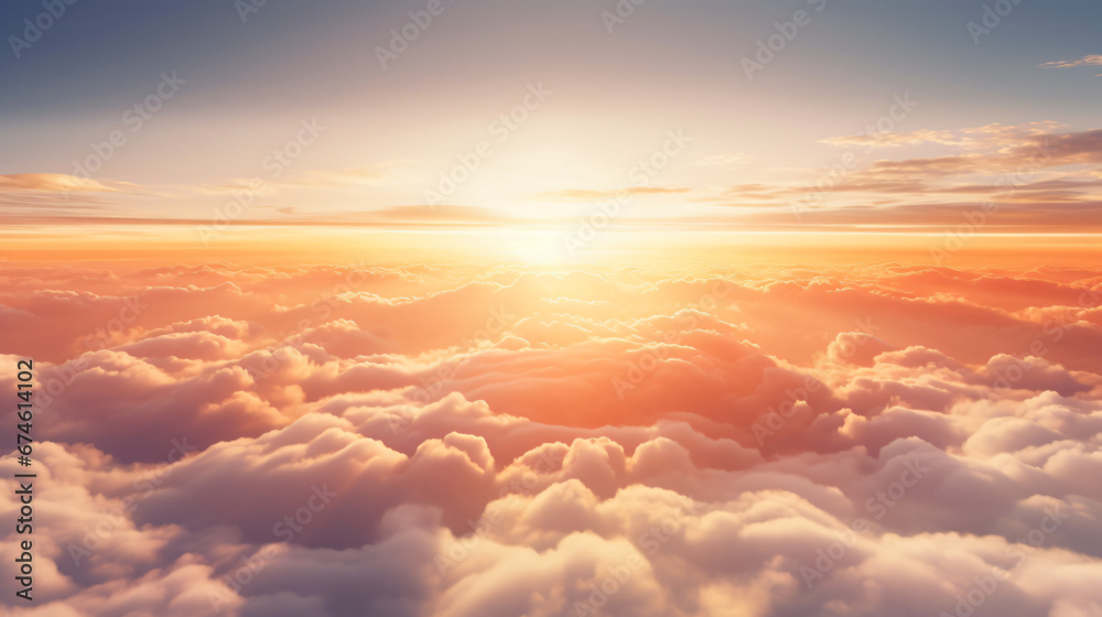 An aerial shot above beautiful sunset clouds