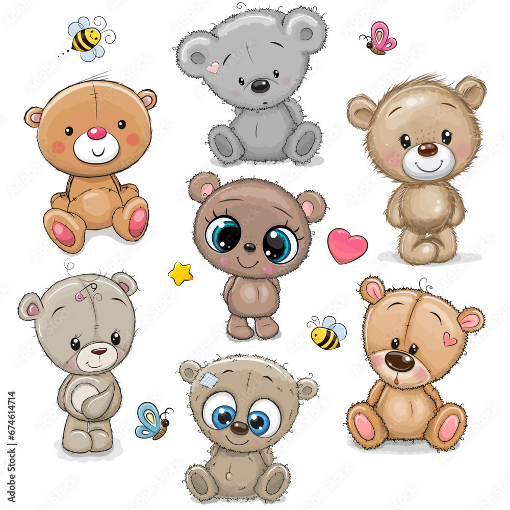 Cute Cartoon Teddy Bears on a white background Cute Cartoon Teddy Bears on a white background