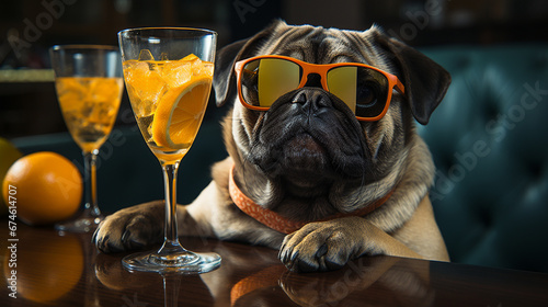 cool pug dog wearing sunglass photo