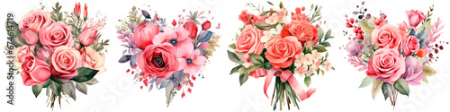 A bouquet of flowers, watercolor illustration on white background, concept valentine's day