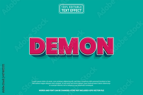 Editable text effect Demon 3d cartoon template style modren premium vector