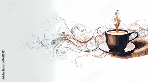 A minimalist sketch highlighting the simple pleasure of a hand holding a perfectly brewed cup of coffee  the steam forming abstract patterns in the air
