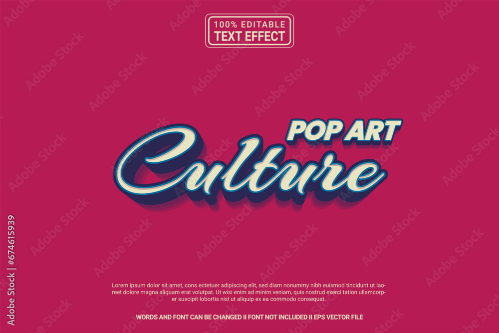 Editable text effect Pop art culture 3d cartoon template style modren premium vector