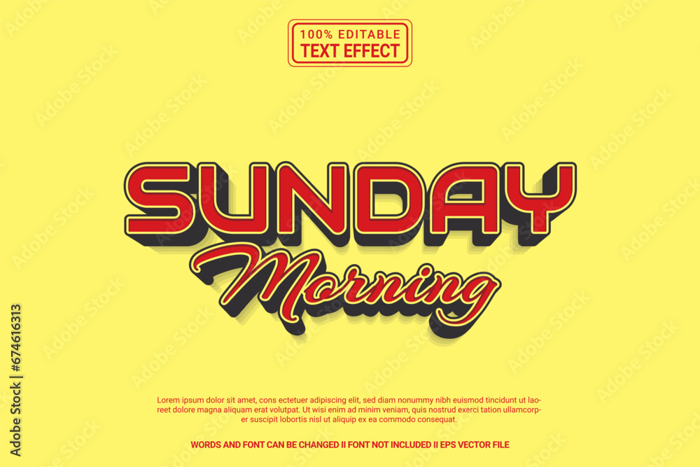 Editable text effect Sunday Morning 3d cartoon template style modren premium vector