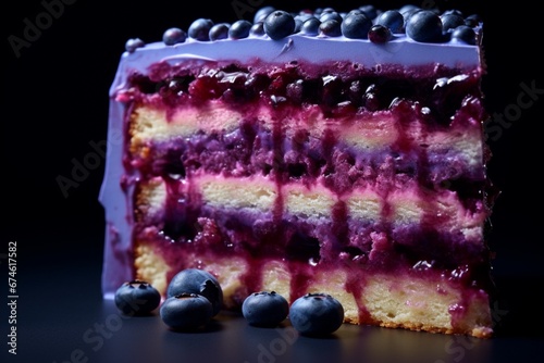 Blueberry cake sliced, tasty cake with layers and creams