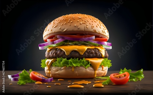 3d render of colorful juicy burger ai generative