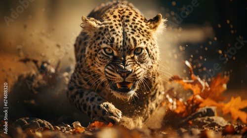 Cheetah running and attacking