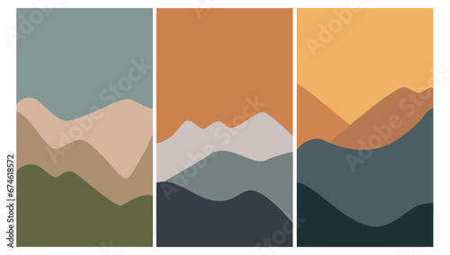 Modern background flat design, contemporary minimalist wall decor. Vector art print .contemporary minimalist wall decor. Vector art printSet of abstract landscape posters. 