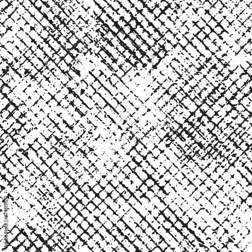 Seamless pattern, repeat grunge texture with broken mesh. Abstract background with black mesh pattern, ink cage on white. Graphic surface design, vector illustration.