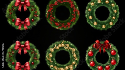 Christmas Wreath Set: Realistic Festive Decorations for the Holiday Season | Festive Pine, Holly & Ribbon Decor