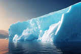 Frozen splendor. Massive white and blue iceberg in the pink twilight