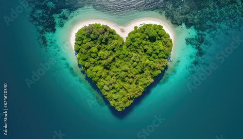 Heart Shaped Island, Top View, Valentine's Day Concept