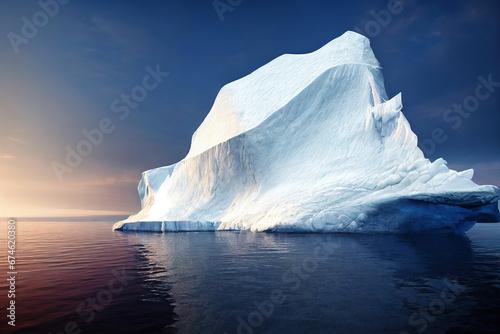 Polar beauty. The tranquil blue iceberg beneath a pink evening sky