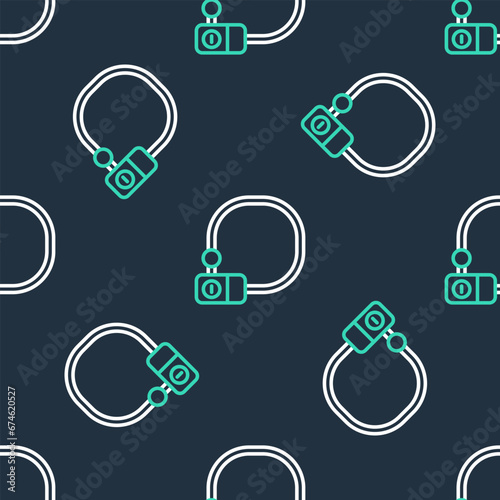 Line Bicycle lock U shaped industrial icon isolated seamless pattern on black background. Vector
