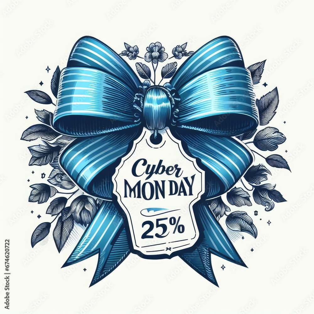 Illustration of a gift ribbon with Cyber Monday sign on it. Illustration of a gift ribbon with Cyber Monday sign on it.