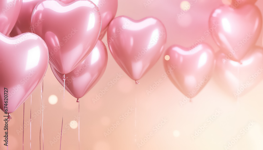 Balloons in the shape of a pink heart, valentine's day concept