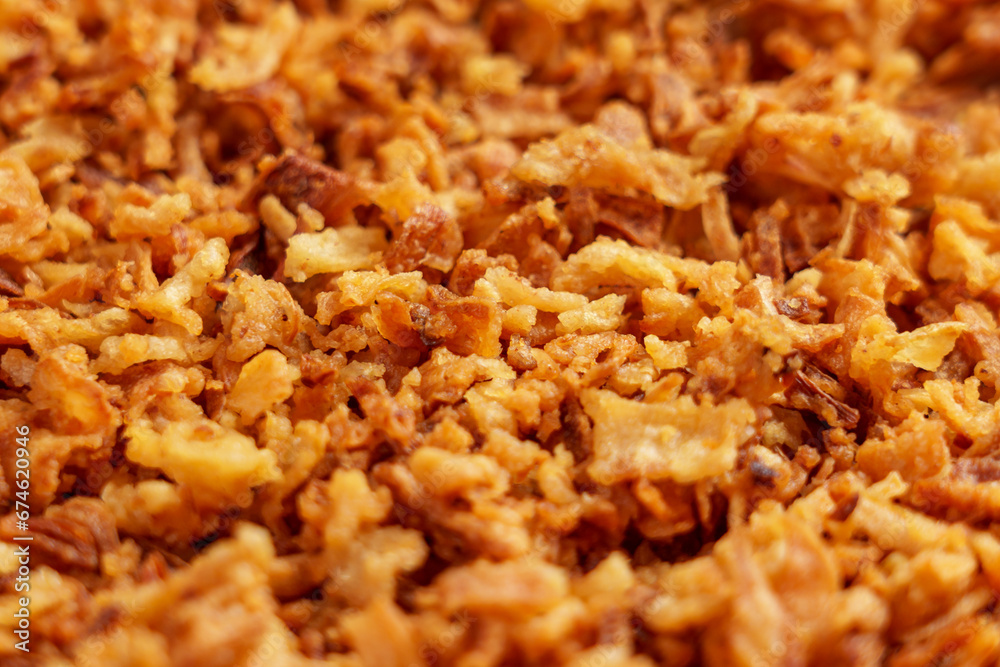 Crispy fried onions. Roasted shallot flakes Crispy fried onions. Roasted shallot flakes