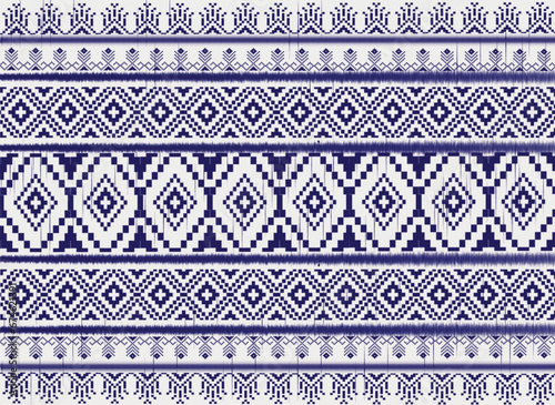 Tribal pattern ikat aztec beautiful art blue white background abstract ethnic folk embroidery geometric shapes wallpaper background vector illustration print decorative design classical