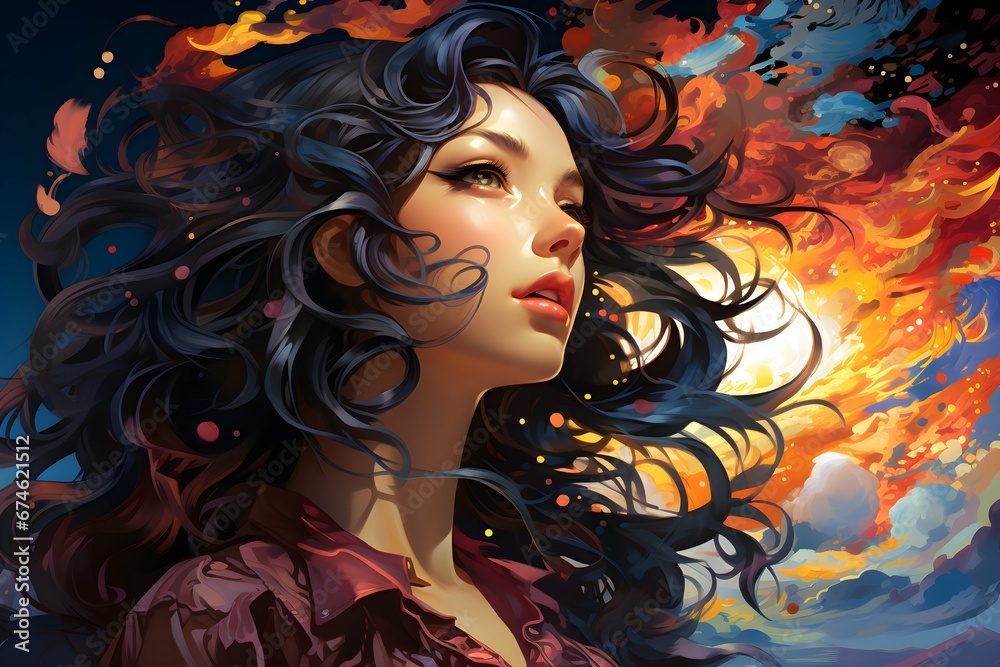 Whimsical Abstract Anime Girl: Captivating Digital Art for Creative Projects - ai generated 