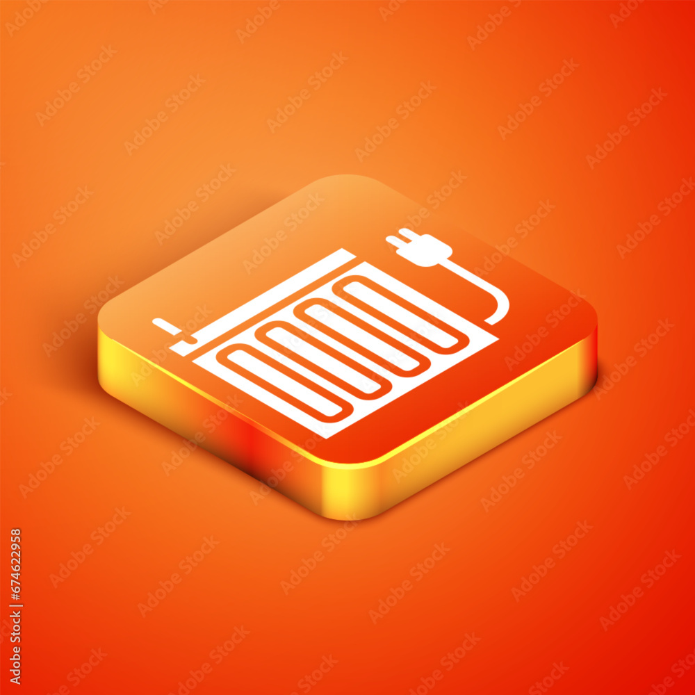 Isometric Heating radiator icon isolated on orange background. Vector Isometric Heating radiator icon isolated on orange background. Vector