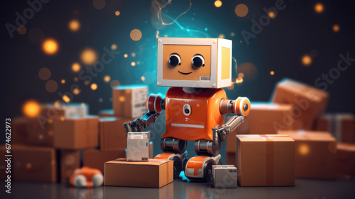 cute postman robot. Illustration of e-commerce, delivery, and grocery automation
