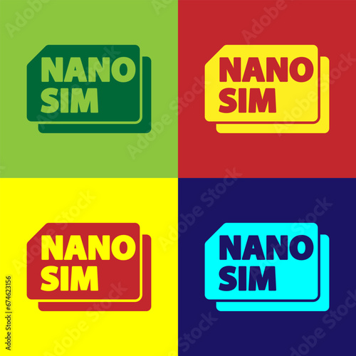 Pop art Nano Sim Card icon isolated on color background. Mobile and wireless communication technologies. Network chip electronic connection. Vector
