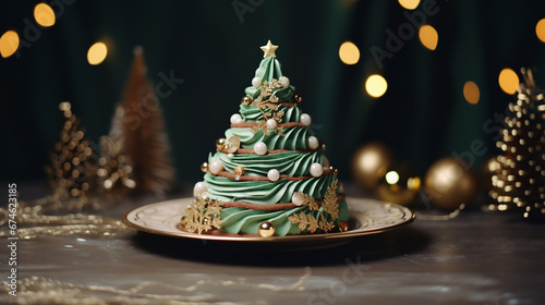 Dessert in the form of a Christmas tree made of green cream