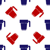Blue and red Coffee cup icon isolated seamless pattern on white background. Tea cup. Hot drink coffee. Vector