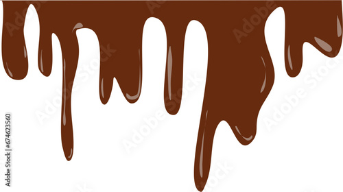 Delicious flowing melted chocolate border illustration with transparent background