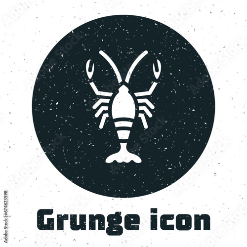 Grunge Lobster icon isolated on white background. Monochrome vintage drawing. Vector