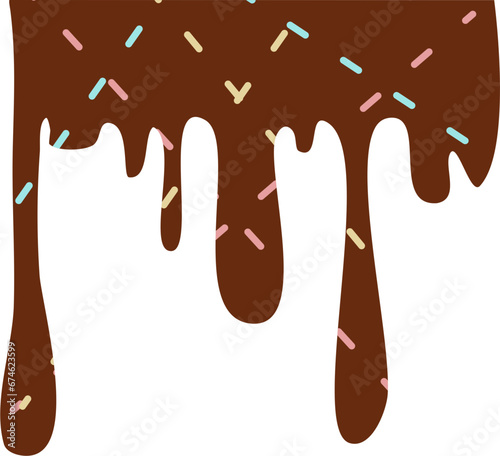 Delicious flowing melted chocolate border illustration with transparent background