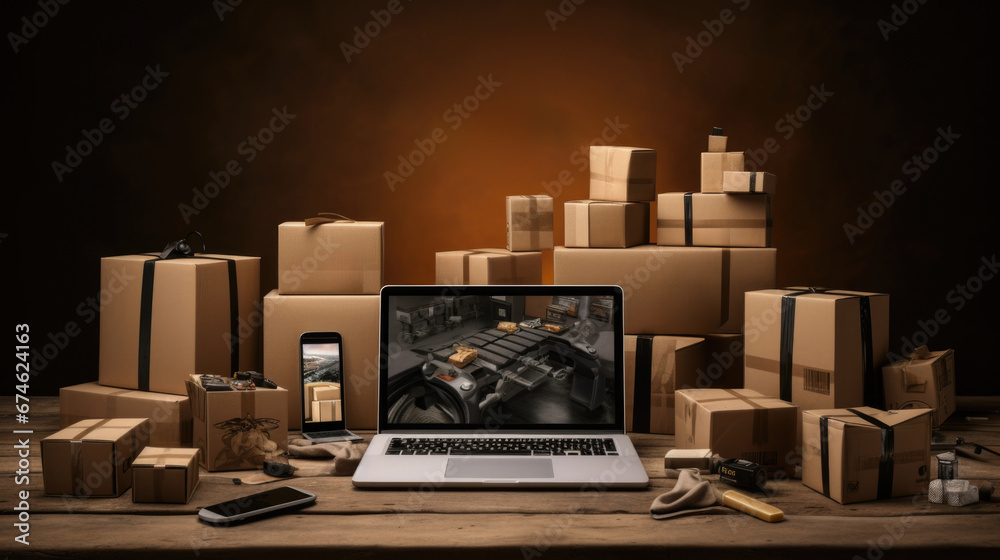 Illustration of e-commerce, delivery, and grocery automation Illustration of e-commerce, delivery, and grocery automation