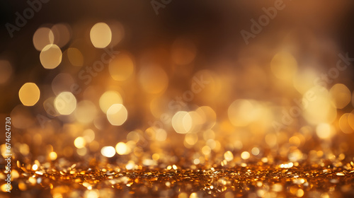 Silvester festive background with golden sparkles and bokeh lights
