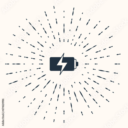 Grey Battery icon isolated on beige background. Lightning bolt symbol. Abstract circle random dots. Vector