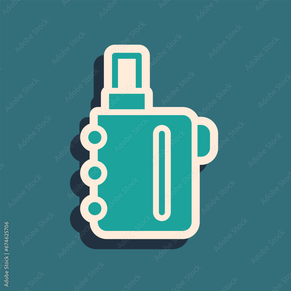 Green Electronic cigarette icon isolated on green background. Vape smoking tool. Vaporizer Device. Long shadow style. Vector Green Electronic cigarette icon isolated on green background. Vape smoking tool. Vaporizer Device. Long shadow style. Vector
