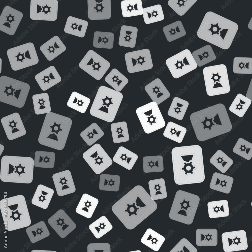 Grey Music or video settings button icon isolated seamless pattern on black background. Vector Grey Music or video settings button icon isolated seamless pattern on black background. Vector