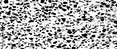 Vector black and white terrazzo flooring in seamless patterns texture Transparent background.