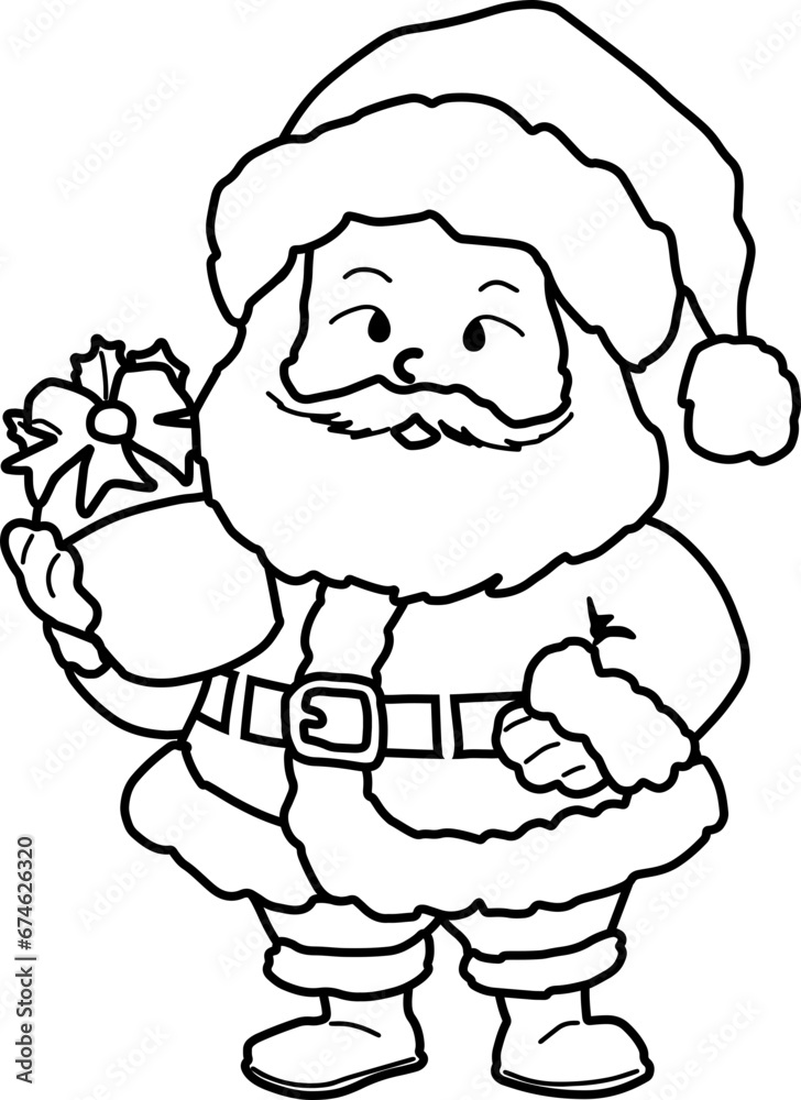 Fototapeta premium Collection of Christmas cartoons isolated on a white background. Little Santa with gifts and holiday decorations; cute card. Super cute cartoon character, illustration, hand drawn, vector