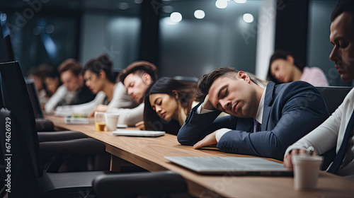 Business people sleeping in the conference room during a meeting. © Sasint