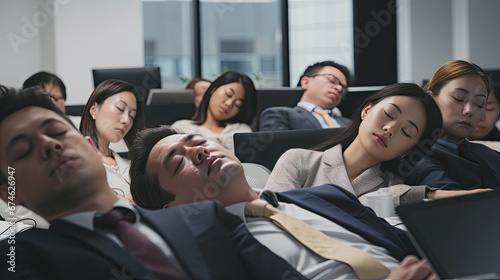 Business people sleeping in the conference room during a meeting.