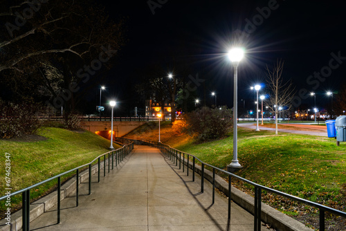 Long Exposure of Streetlamps Glowing along Ramp