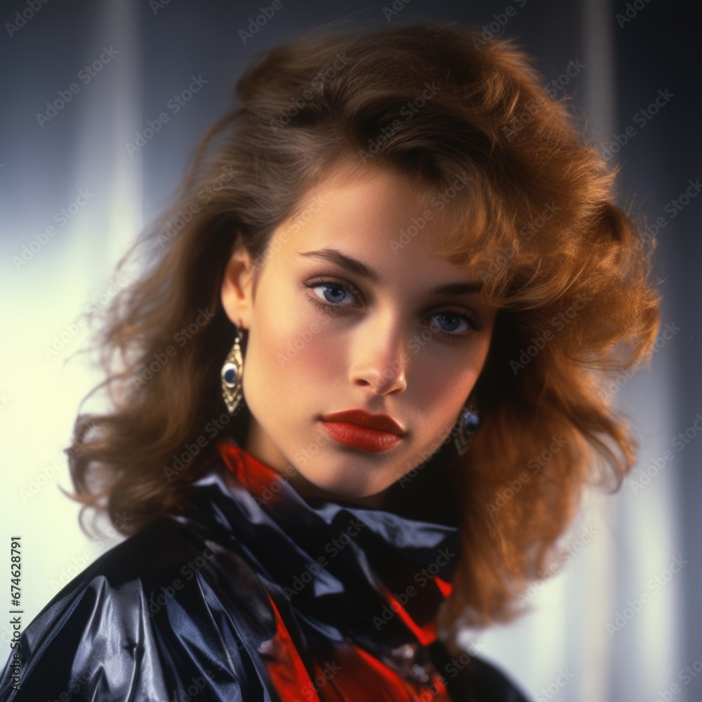 Close-up portrait of a beautiful model. 1985 fashion, style and beauty concept Close-up portrait of a beautiful model. 1985 fashion, style and beauty concept