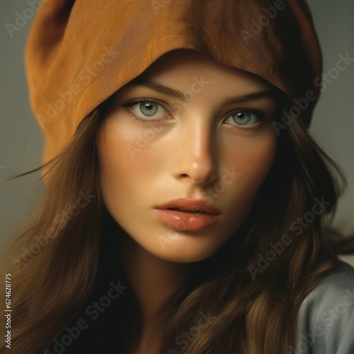 Close-up portrait of a beautiful model. 1976 fashion, style and beauty concept © koplesya