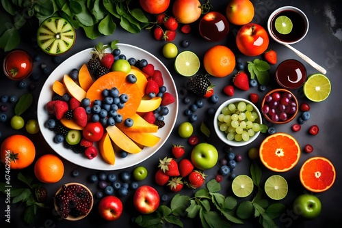 An enticing image of a colorful fruit salad bowl with a variety of fresh 