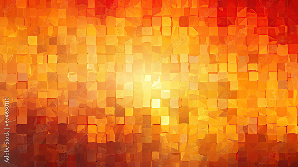 Fiery red orange gold yellow abstract background. Geometric shape. Square rectangle block pattern. Pixel effect. Rough grain noise. Mosaic collage mix. Bright colour. Hot. Futuristic design template. Fiery red orange gold yellow abstract background. Geometric shape. Square rectangle block pattern. Pixel effect. Rough grain noise. Mosaic collage mix. Bright colour. Hot. Futuristic design template.